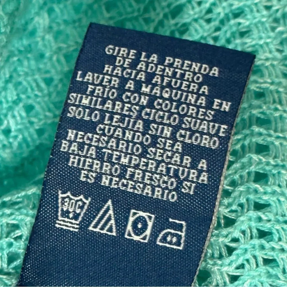 CARIBBEAN JOE Aqua Lightweight Open Weave Grommet Detail Sweater Sz Large Petite - Picture 6 of 8